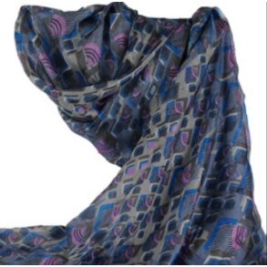 Color Geometry  eksklusivt silke-sjal i bl og violet toner