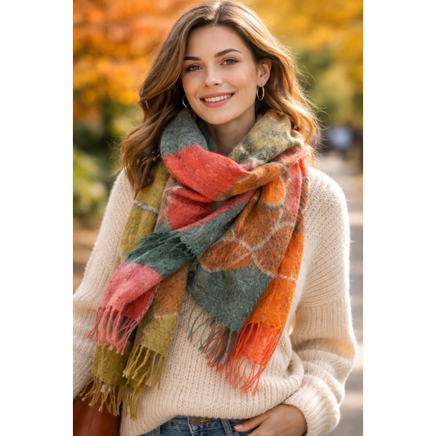 T�rkl�de - 100% uld - Varme efter�rsfarver - 33128